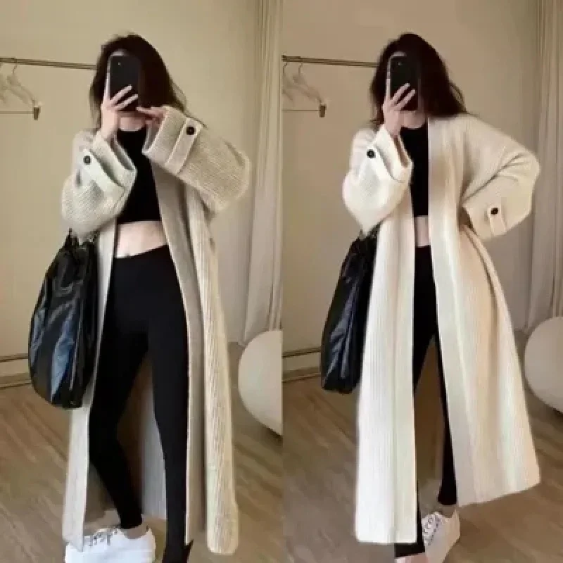 Autumn Collection Sen Women's ChicLoose-Fit Knitted Cardigan Angora Sweater Jacket Korean Style Overweight Knitted Coat