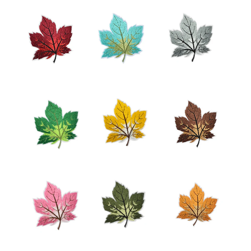 Color Maple Leaf Blue Green Red Pink DIY Patches Embroidery For T-Shirt Iron On Appliques Clothes Jeans Stickers Badges