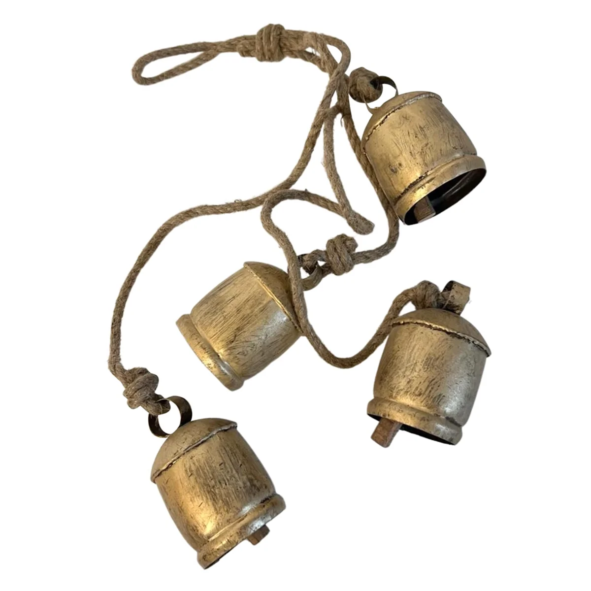 SPOR 4PCS Cow Bells Cluster on Rope Large Rustic Vintage Lucky Cow Bells on Rope Wall Hanging