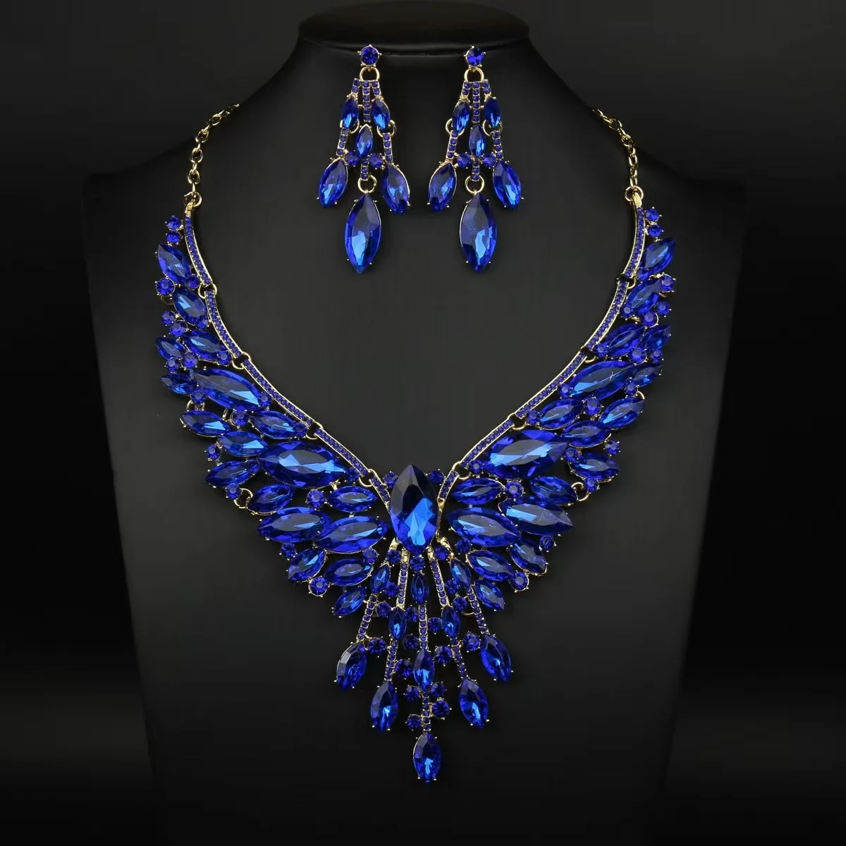 Multi-Color Inlaid Crystal Necklace & Earring Set