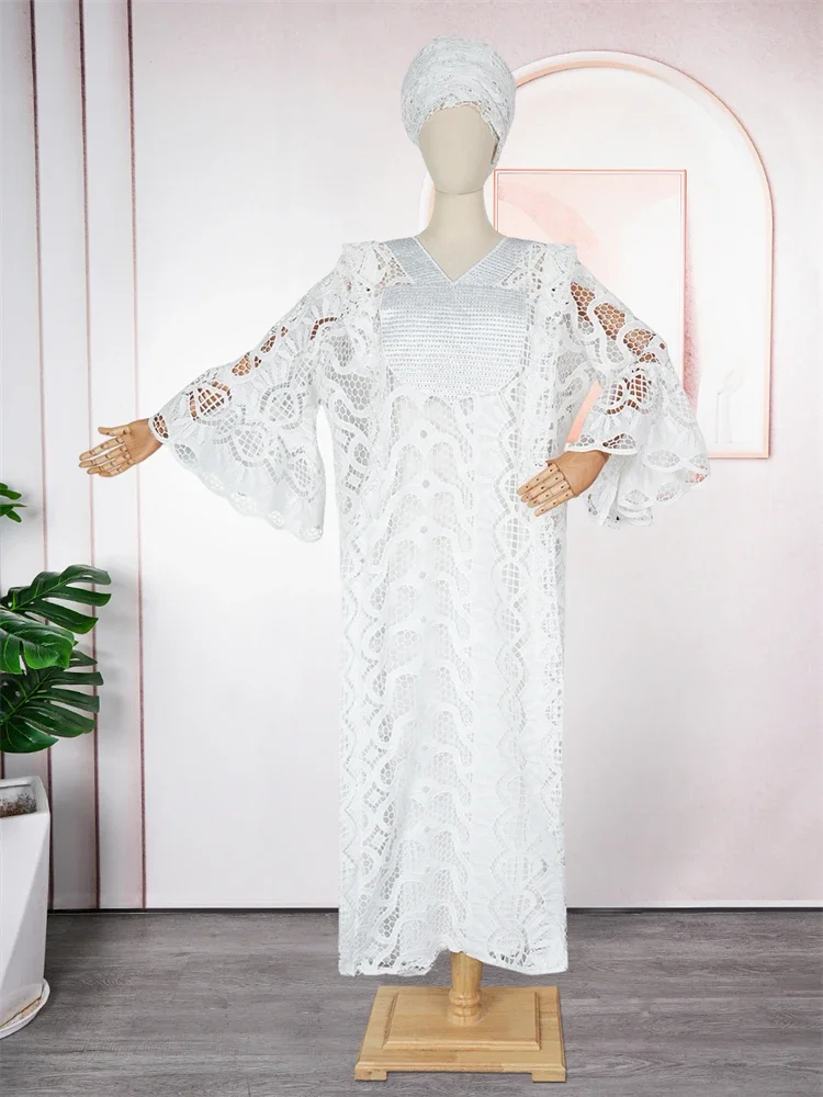 White Lace Dresses For Women Wedding Party Evening Gown African Traditional Dress Two Piece Set Clothing 2025 Dubai Hijab Abayas