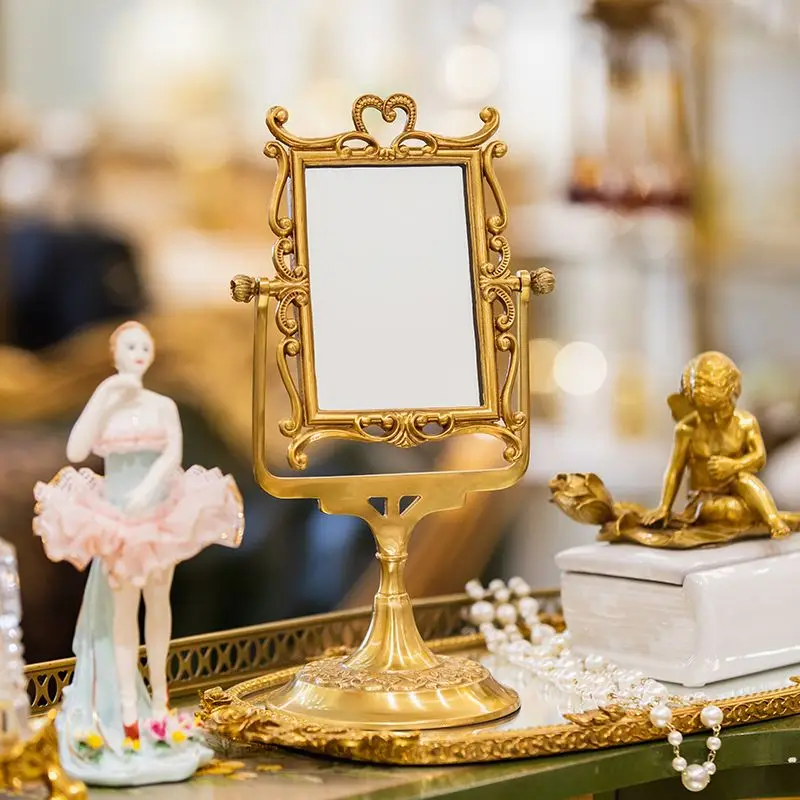 desktop, desktop beauty mirror household medieval brass mirror coat rack dressing mirror exquisite household