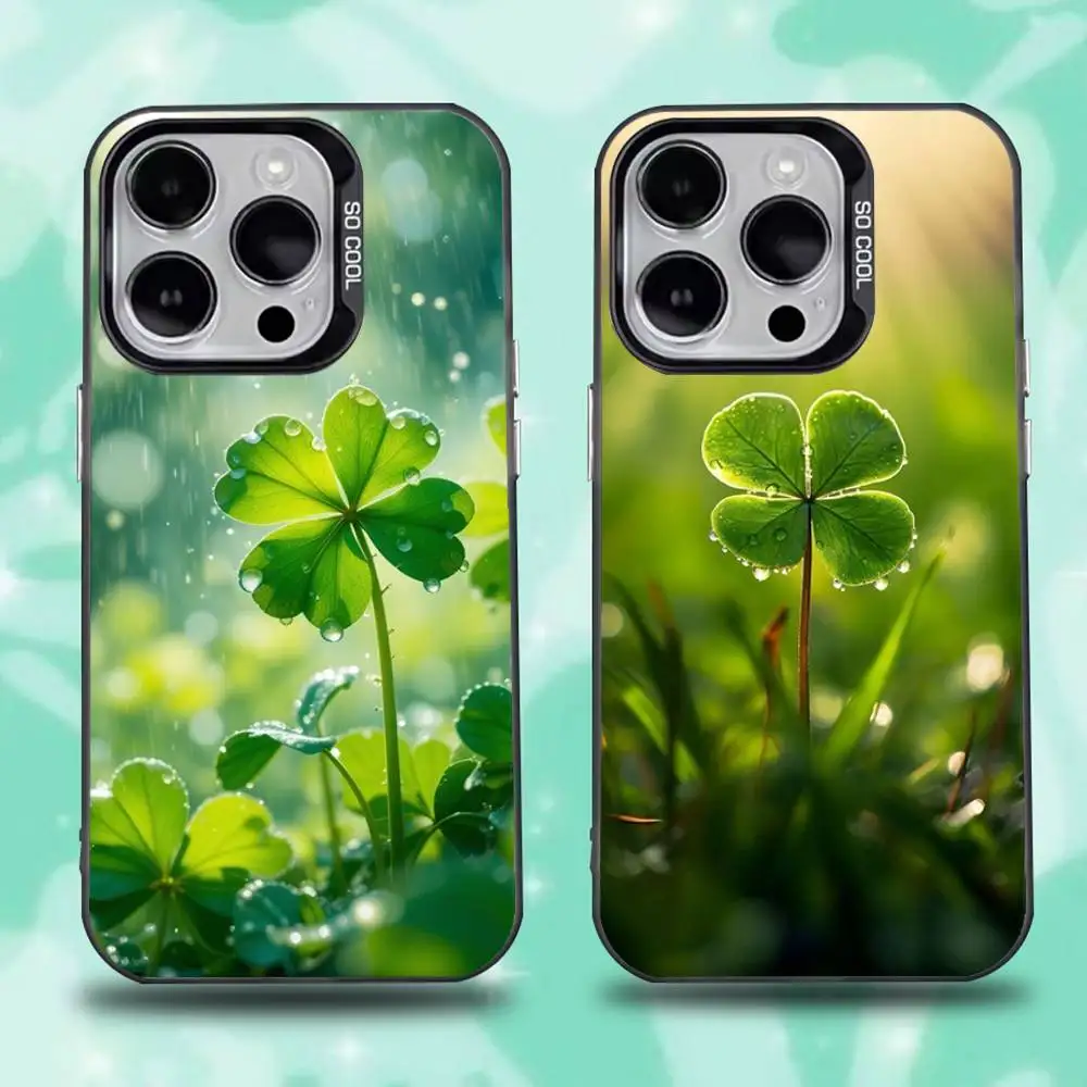 

Lucky Four Leaf Clover Phone Case For iPhone 16,15,14,13,12,11,Mini,Pro,E,SE4,XS,MAX Black Candy Matte Cover