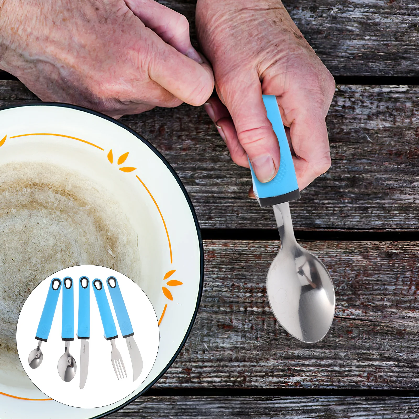 

1 Set Stainless Steel Anti-Shaking Spoon Fork Utensils For Elderly Adaptive Tableware Comfortable Grip Smooth Finish Tremble