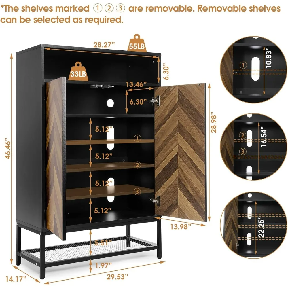 Shoe Cabinet,7Tier 24 Pairs Shoe Storage Cabinet with Doors and 3 Adjustable Shelves, Wooden Shoe Organizer Cabinet for Entryway