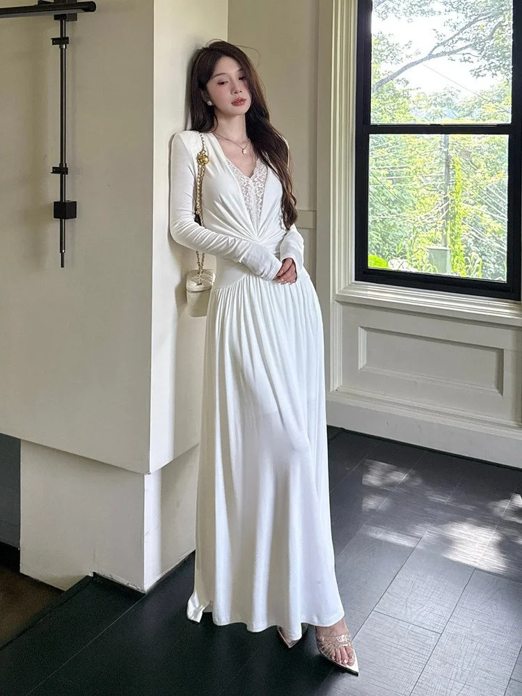 

Pure Desire Сексуальная кружевная юбка с глубоким V Ne Dr Женская зимняя новая талия в слова Длинная юбка трапециевидной формы с силуэтом Body ape