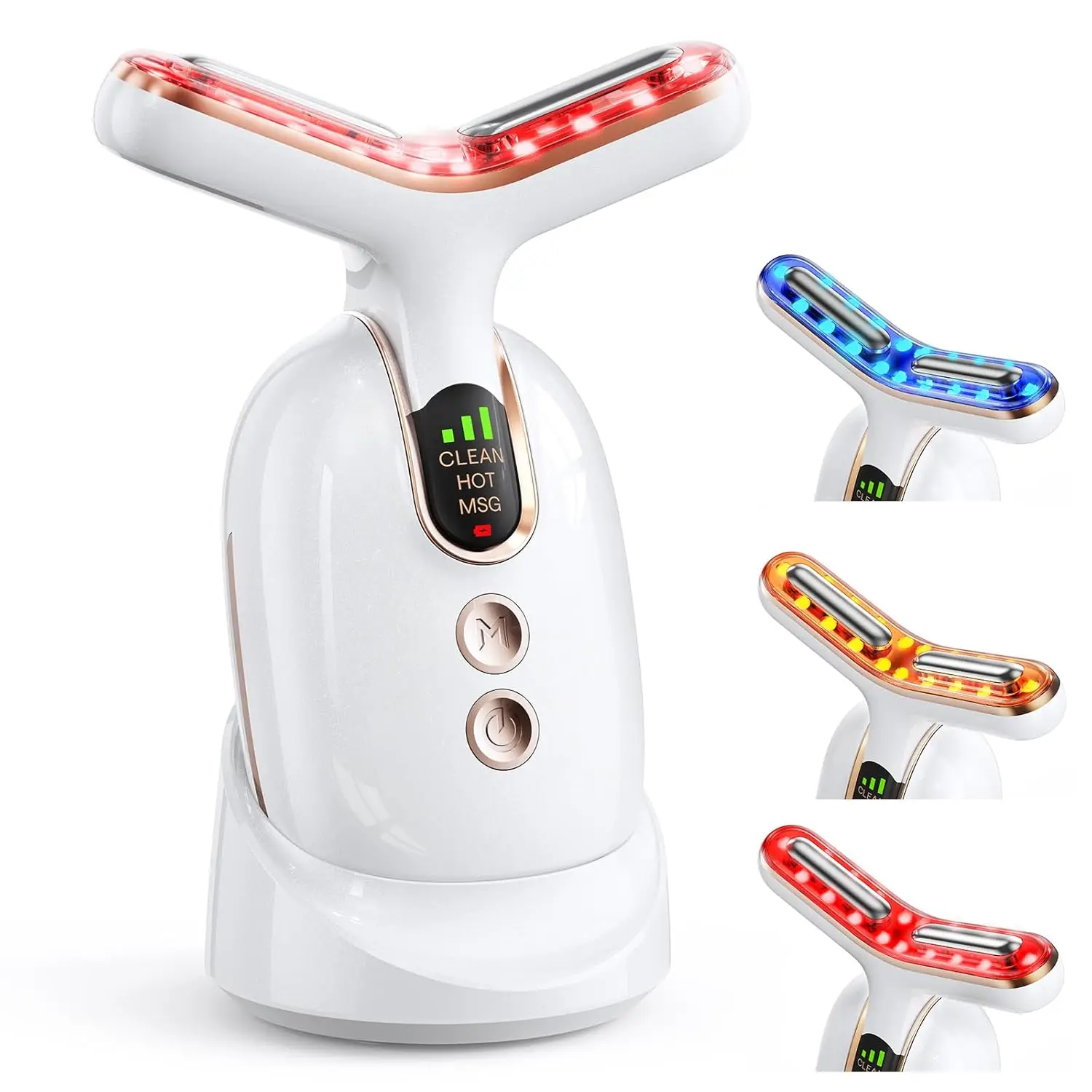 العلاج بالضوء الأحمر للوجه، أداة تدليك الوجه ذات 3 أوضاع مع اهتزاز تسخين للعناية بالبشرة، مدلك الوجه المخفض للتجاعيد إلى S #1