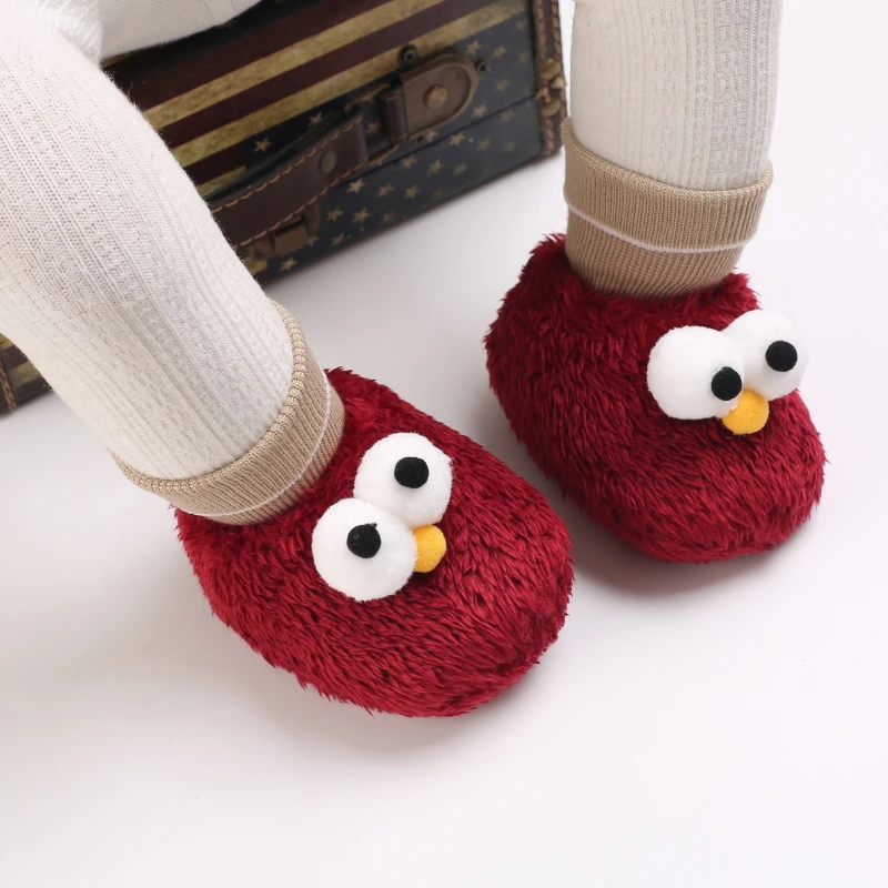 Sepatu bot katun untuk bayi, sepatu bot musim dingin imut kartun mata besar, sepatu bot salju lembut dan nyaman kasual untuk bayi