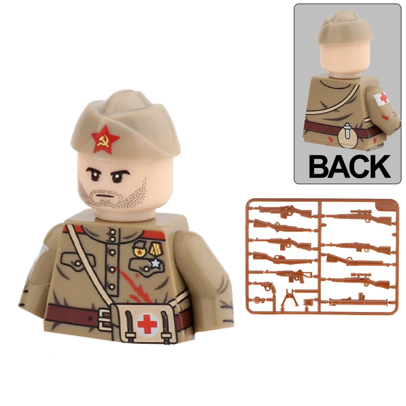 WW2 Military Soviet U.S. Army Officer Building Blocks Medical Soldier Figures Warrior Infantry Weapon Accessories Toys Kids B145