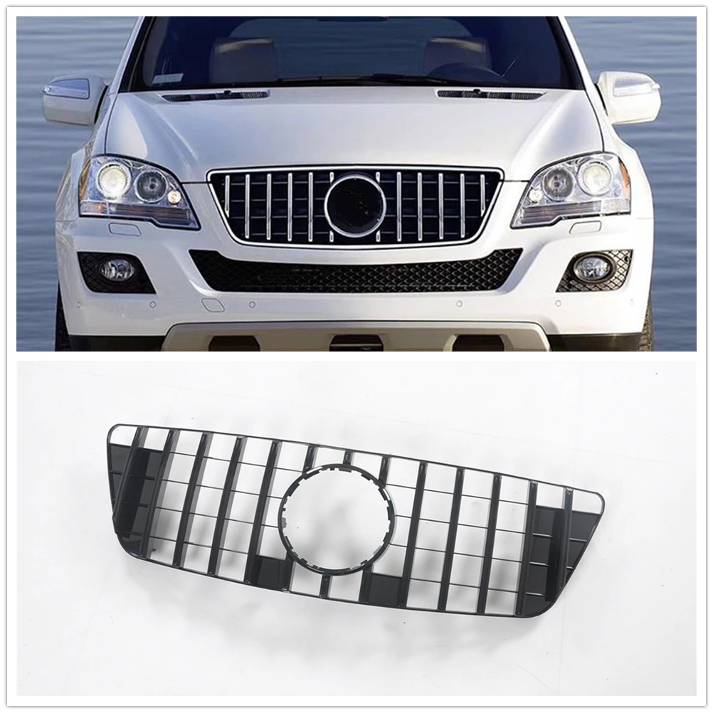 

For Mercedes Benz ML Class W164 2009-2011 ML350 ML450 GT R Style Front Grille Black/Silver Car Upper Bumper Hood Mesh Grid Grill