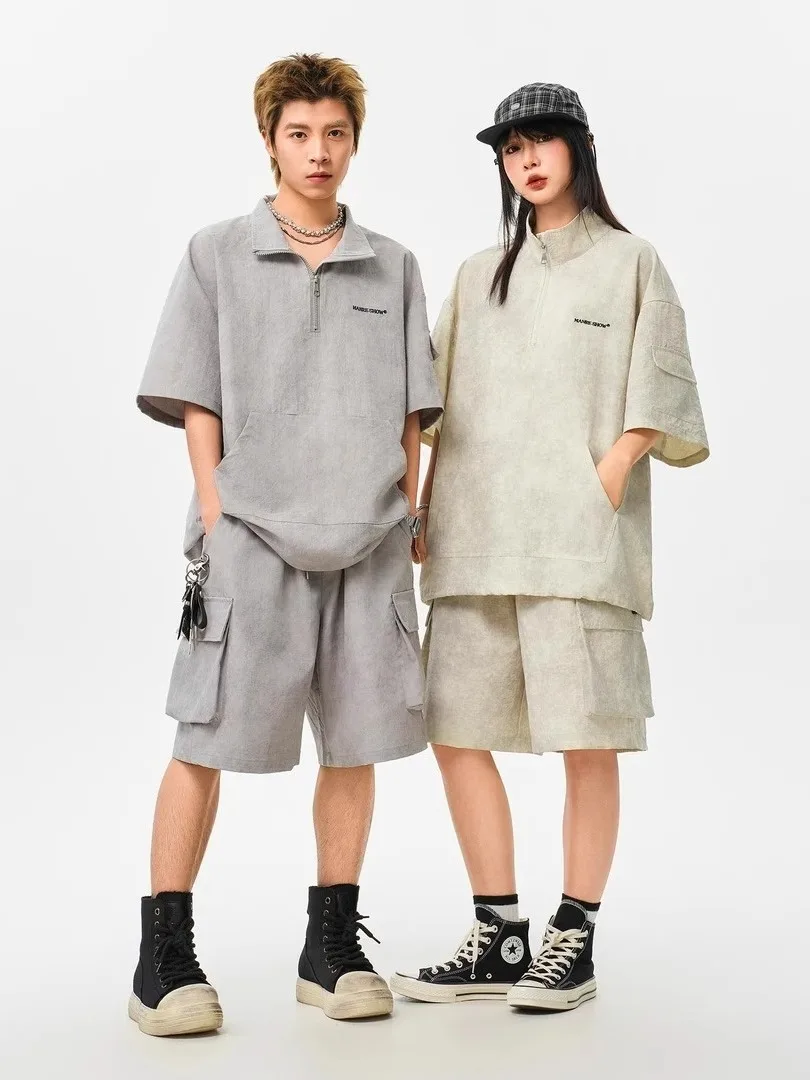 

Couple's Casual Tie-Dye Summer Sportswear Set Men's f Zip Workwear ort Sve orts Full Outfit Matching Polyester Fiber