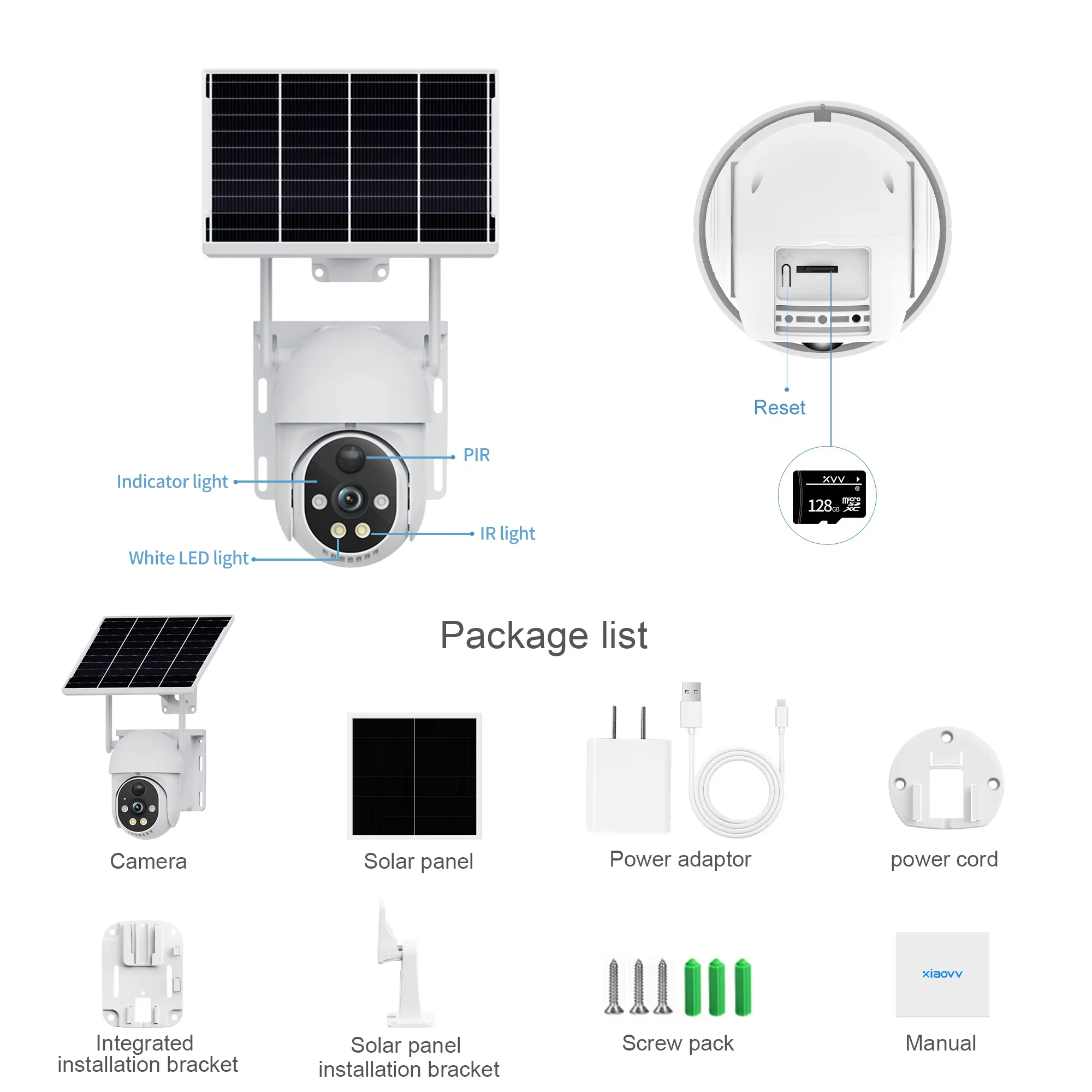 XIAOVV Solar camera wireless 4G WiFi  outdoor camera dual lens PIR automatic tracking closed-circuit television security camera