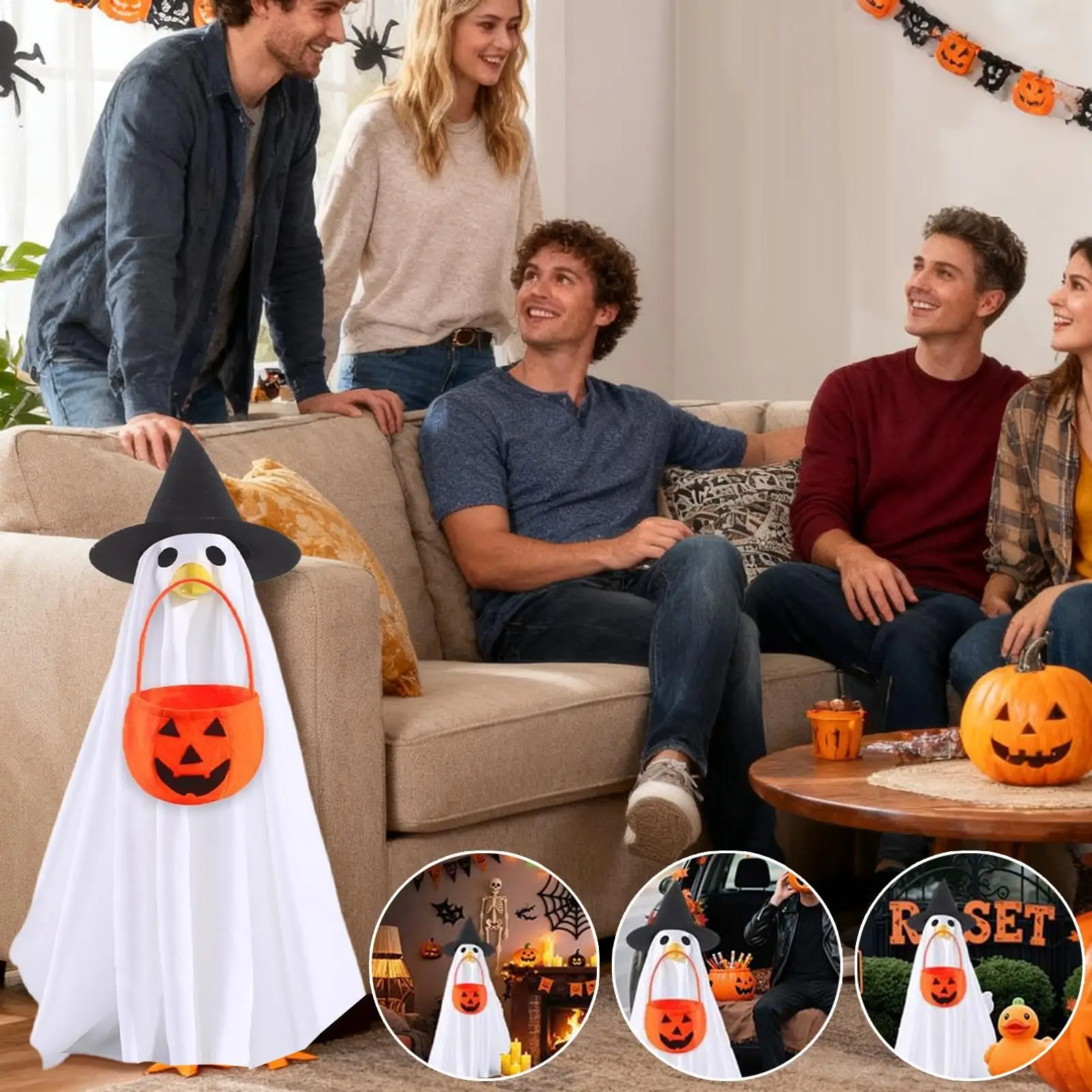 Porch Geese Ghost Outfit Holiday Porch Geese Ghost Costume Lawn Statue Halloween Clothes for Courtyard Fall Season Entrance
