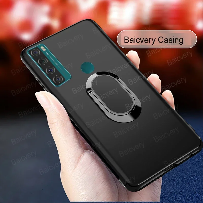 For TCL 20 SE For TCL 20SE Case Capas Phone Bumper Shockproof Back TPU Soft Cover Car Magnetic Metal Finger Ring Holder