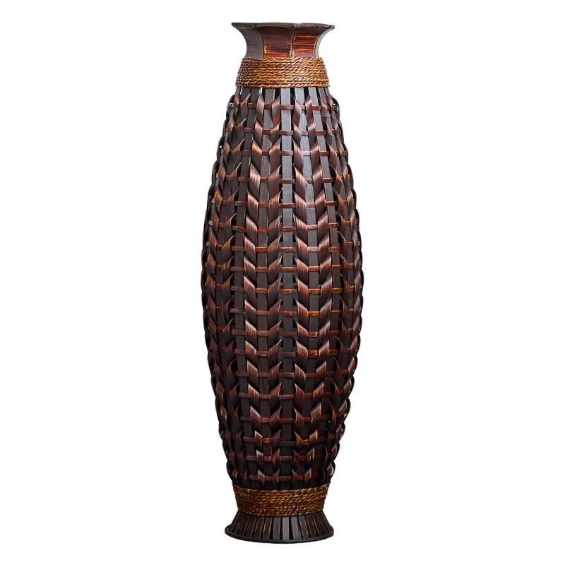 Handwoven Natural Bamboo Floor Vase, 38.97" Tall Boho Decorative Vase for Living Room Entryway, Rustic Farmhouse Woven Vase for Pampas Grass & Dried Branches view 3