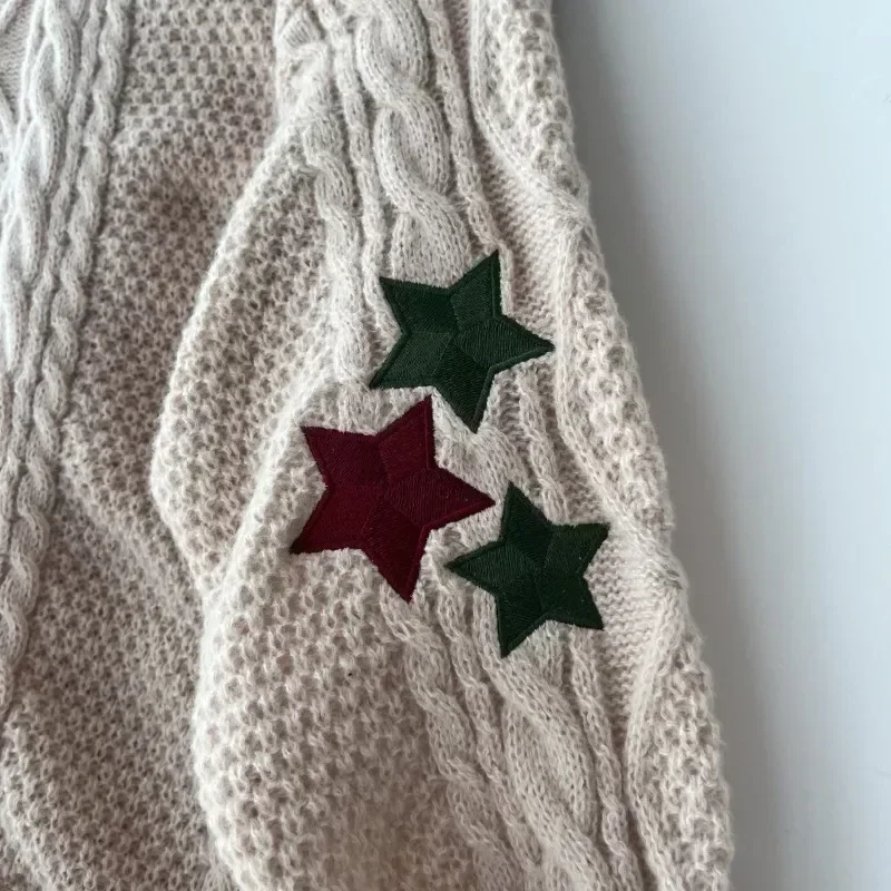 Cardigan de árvore de natal feminino quente outono inverno camisola com carta bordado férias malha cardigans topos presente de natal