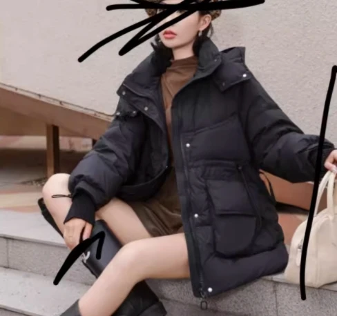 سترة نسائية شتوية جديدة لعام 2025 بغطاء للرأس وأكمام محبوكة دافئة وسترة بيضاء مقاومة للرياح #6