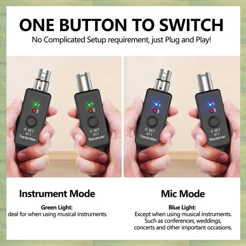 N15R-A11 Wireless Microphone Transmitter Receiver 2.4Ghz, XLR Microphone Wireless System, Wireless Mic Adapter For Audio Mi