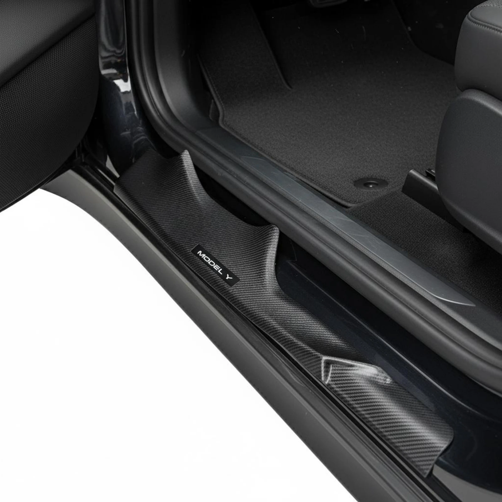 4 Pieces Carbon Fiber Door Sill Protector Easy to Install Electric Vehicle Model Y Entry Guard Car Threshold Cover Set