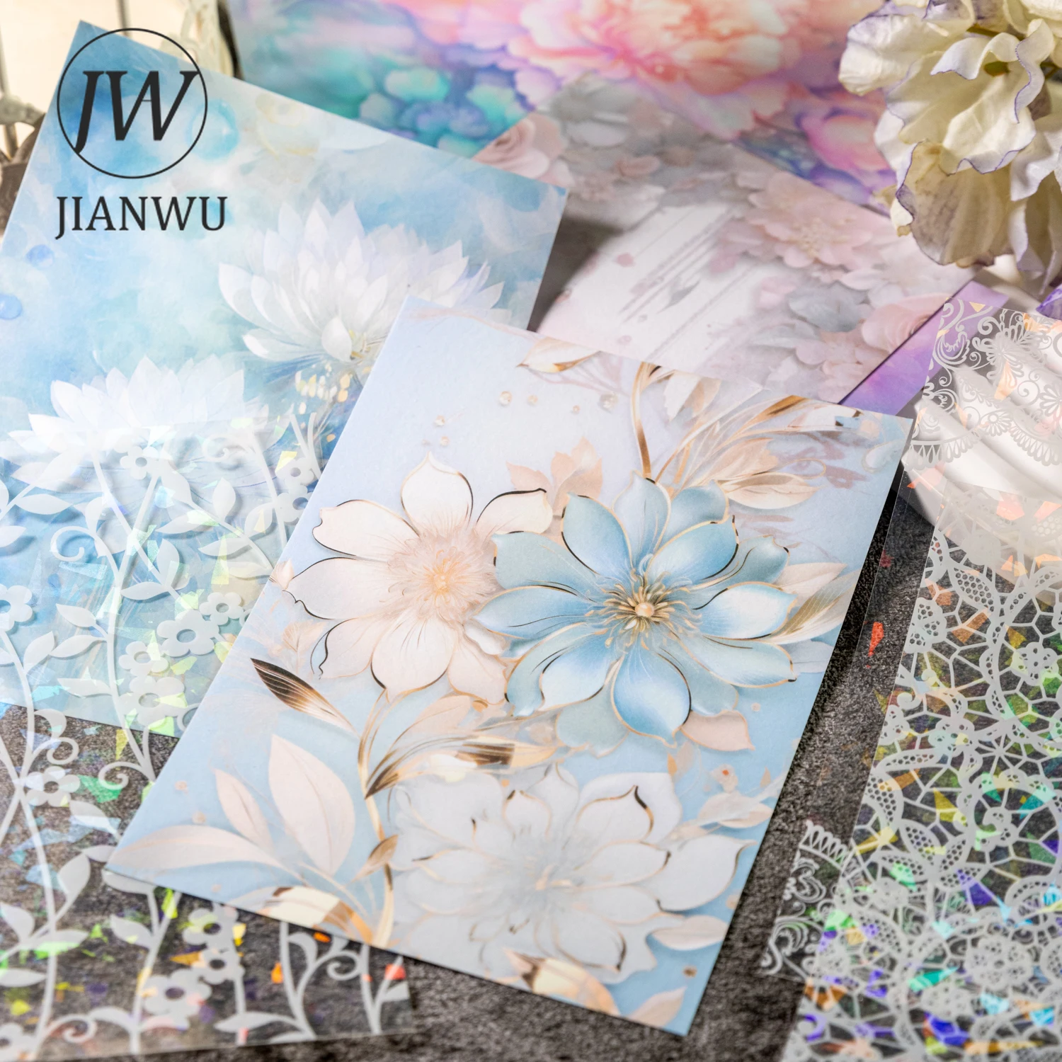 JIANWU Dream Flower House Series Vintage Lace Material Collage PET Washi Sticker Creative DIY Journal Stationery