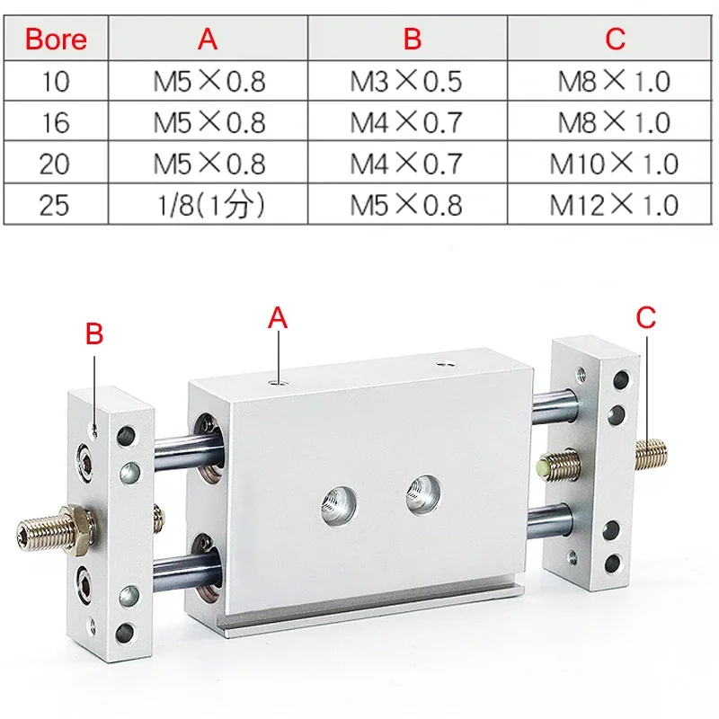 STMB Cylinder Double Axis Double Rod Adjustable Stroke Small Pneumatic Slide 10/16/20/25 Bore  25/50/75/100/125/150/175 Stroke