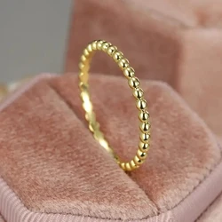 Huitan Minimalist Rings for Women Beads Band Design Exquisite Finger-rings Everyday Female Accessory Statement Jewelry Size 5-12