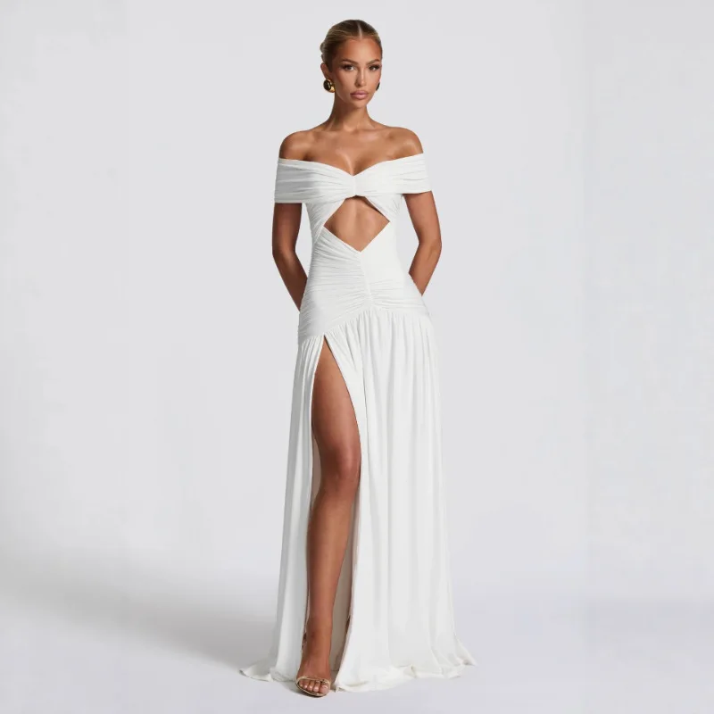 Fall 2025 Style New Tube Top off-Shoulder Sexy Pure Color Split Sleeveless Chest Bottom Hollow Sheath Dress for Women