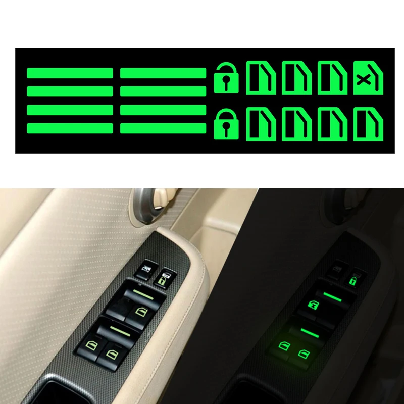 Luminous Car Window Button Sticker Door Window Lifter Switch Night Fluorescent Decals Car Interior Decoration Auto Accessories