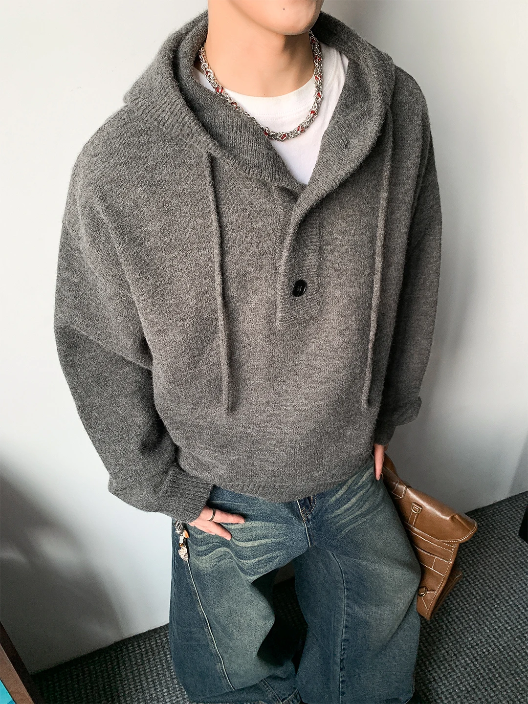 

Мужское худи American Sle Heavyweight, осенне-зимнее, в стиле Cleanfit, модное, вязаное, свободного кроя, повседневная верхняя одежда