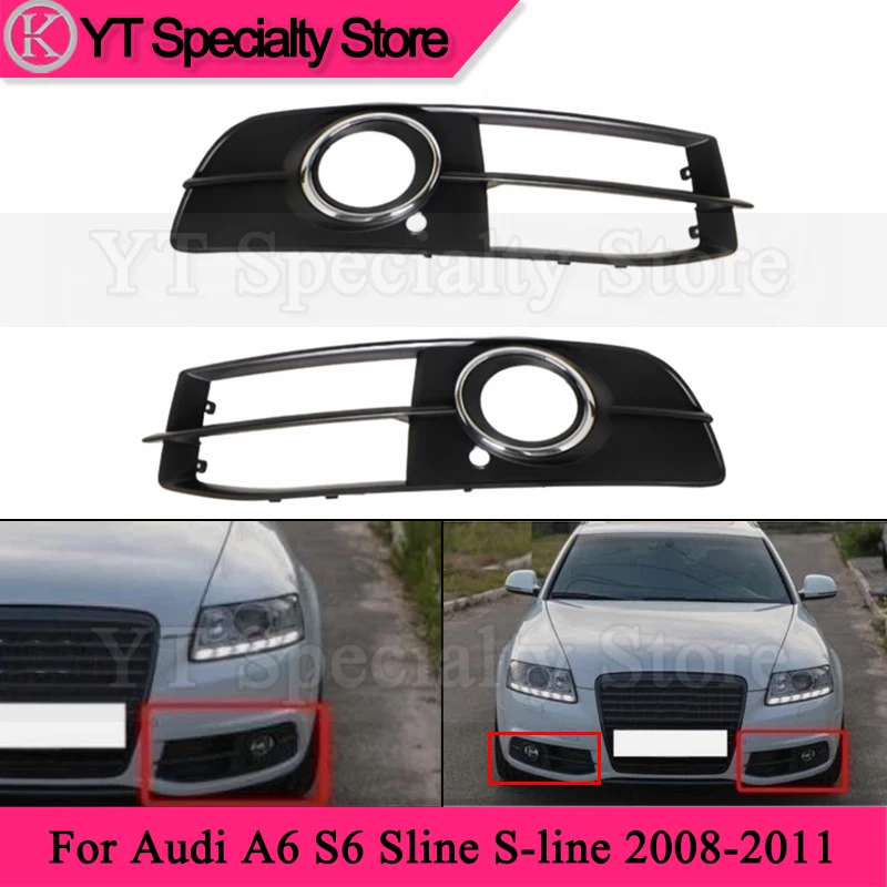 Kamshing 1pair Front Bumper Foglight Frame For Audi A6 S6 Sline S-line 2008-2011 Fog Light Grille Foglamp Cover