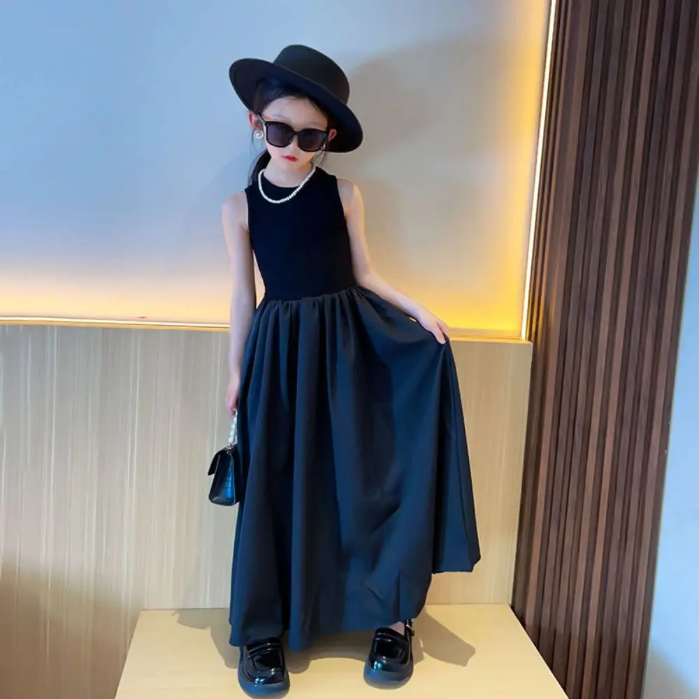 

Casual Sleeveless Girl Princess Dress Loose Elegant Teens Party Dress Sweet Children Black Dress Kids