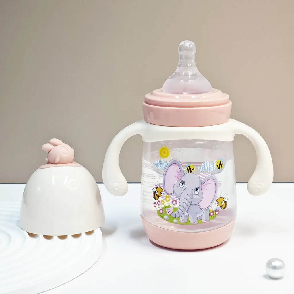 먼지 커버와 손잡이가 달린 귀여운 만화 3D 치킨 젖병, 240ml