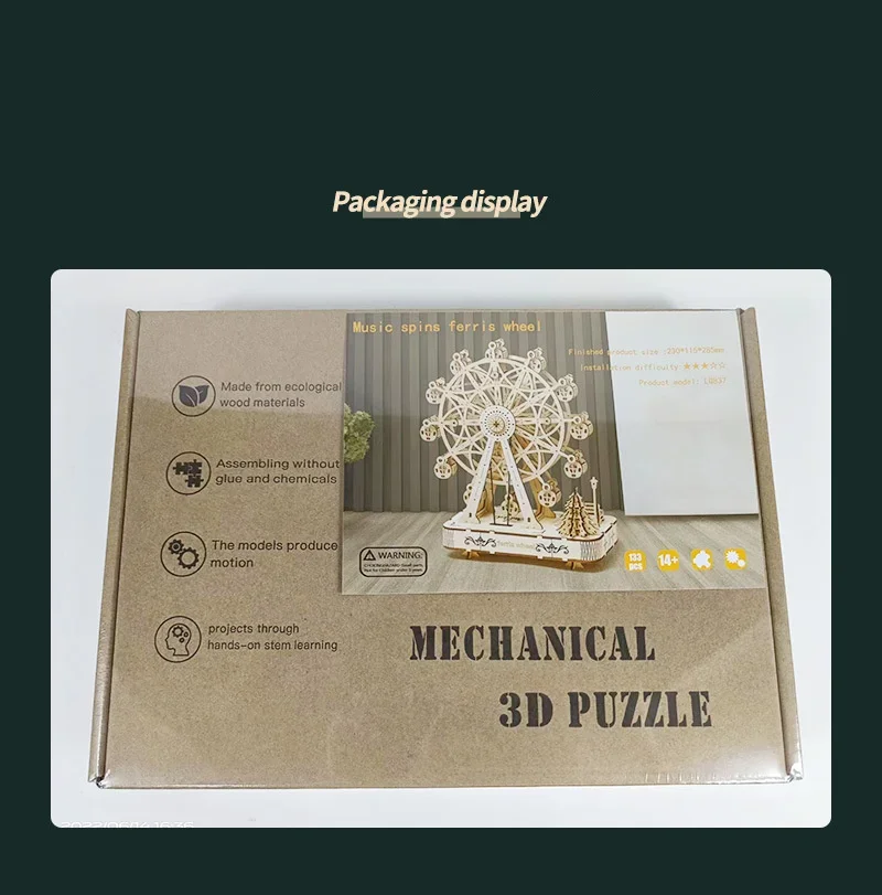 Carillon con ruota panoramica Modelli miniature fai-da-te Puzzle in legno 3D Giocattoli Modello Kit Rilassamento Decompressione Assemblaggio Giocattolo per regalo per bambini