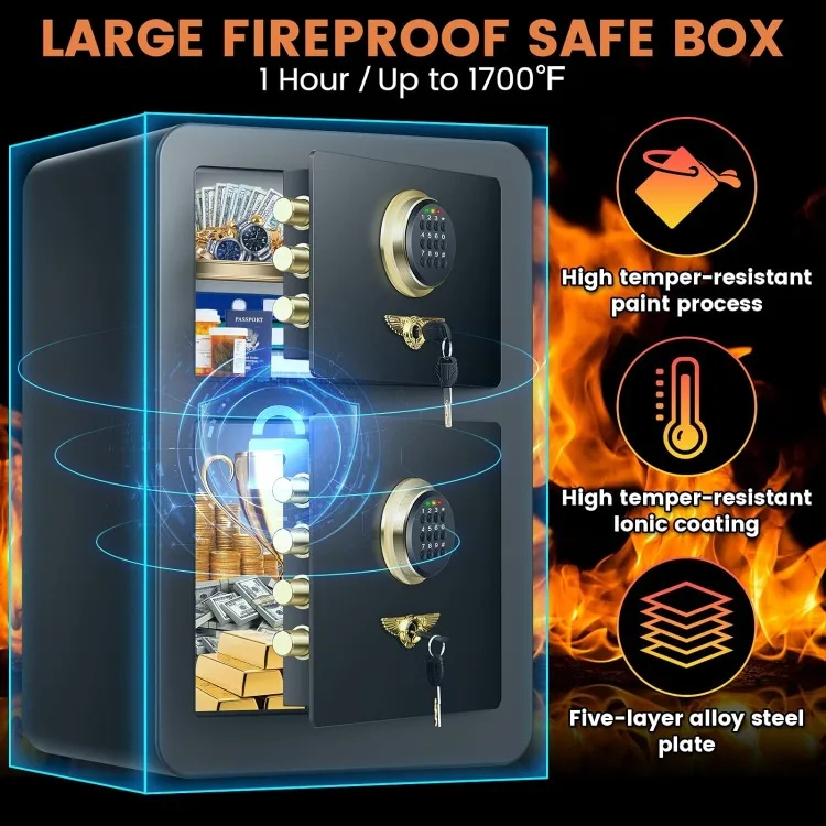 Waterproof with DOUBLE SAFES, Heavy Duty Fire proof Safe Boxes for HOME USE with Combination Lock, Digital Security Safe