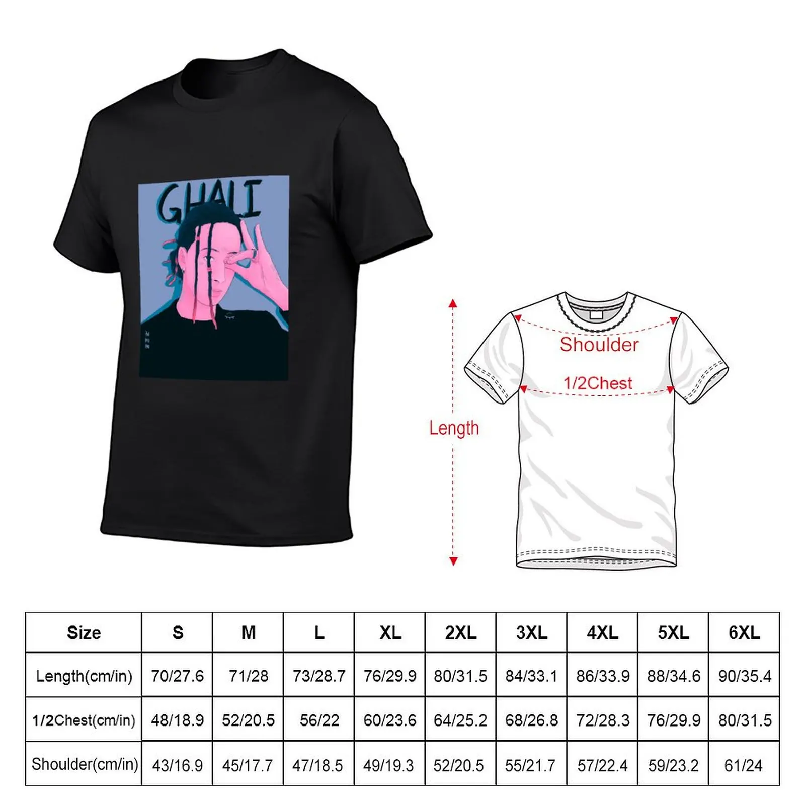 Ghali portrait illustration T-Shirt heavyweights plus sizes tees Aesthetic clothing black t-shirts for men