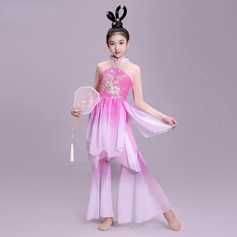 

Classical Chinese National Dance Costumes Traditional Folk Girls Yangko Dancewear for Stage Fan Umbrella Costume Performance