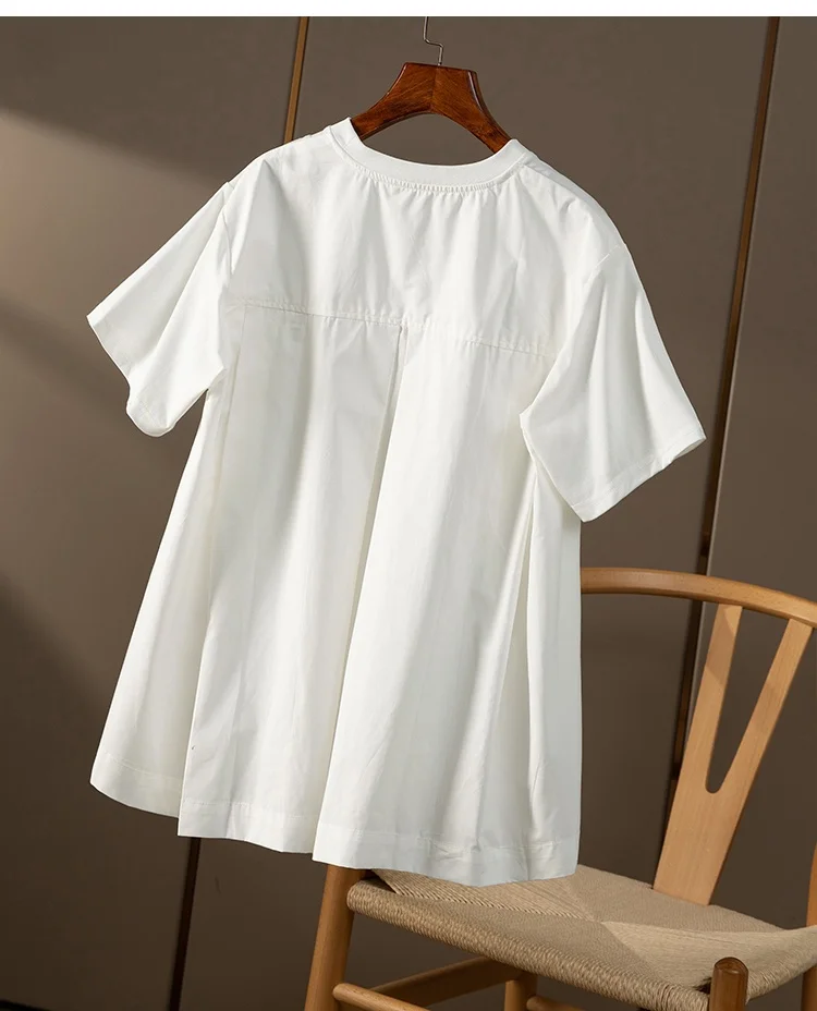 

Sle Lyocell Blend Color Blo A-Line irt round Ne ort Sve Women's T-irt Casual Summer Faion 2024