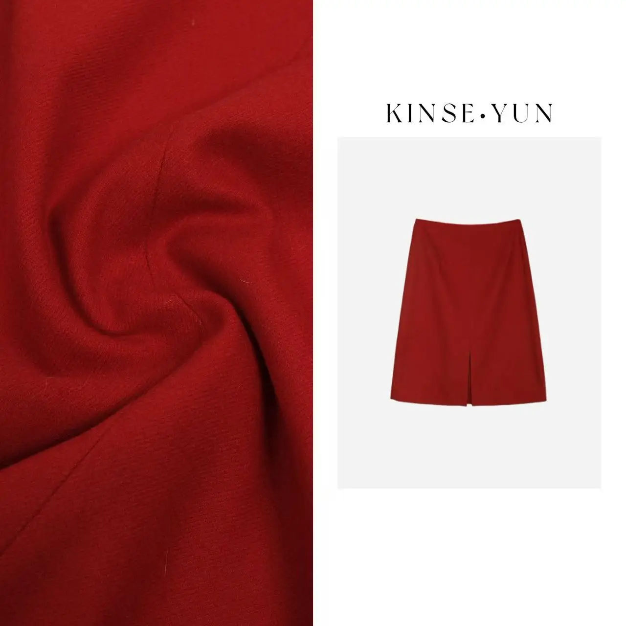

Luy Red Skirt Woolen High Waist A-Line Split Busin Commute Sle Ladies' Slim Fit f-length Skirts Daily Wear