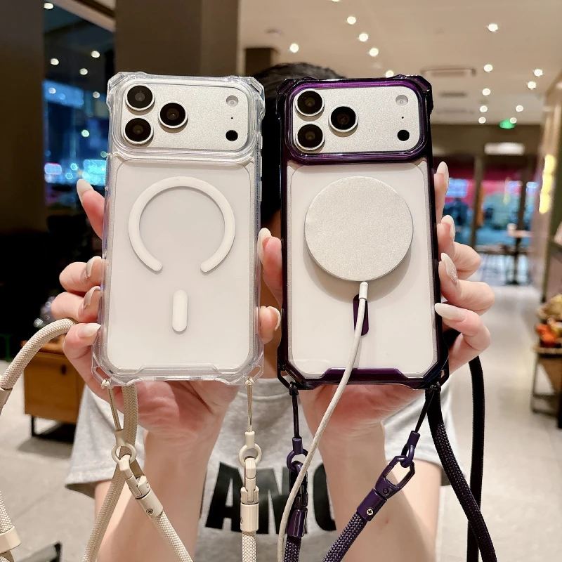 Cordon anti-chute transparent à quatre coins pour coque magnétique MagSafe pour iPhone 18 17 Pro Max 15 14 13 12 Mini 16 Pro Max