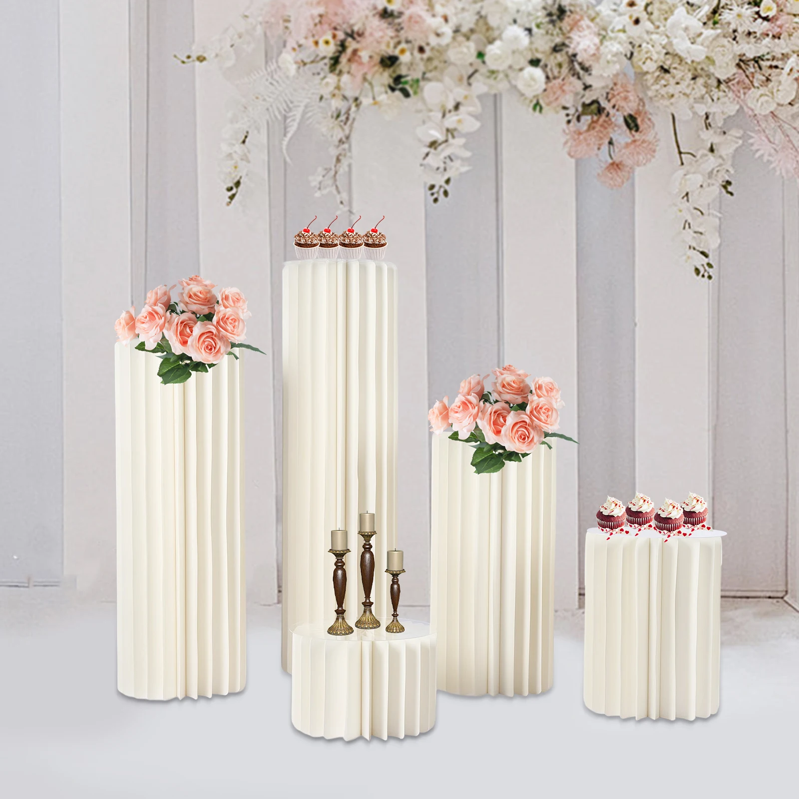 5pcs Foldable Paper Columns Display Pedestals Stands Elegant Wedding Centerpieces Cardboard Vases Decorations Products