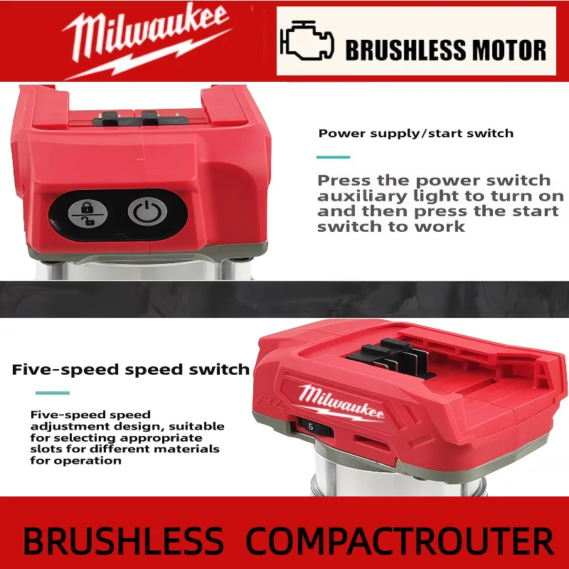 밀워키 브러시리스 전동 트리머 800W 30000RPM 무선 컴팩트 라우터 5단계 목공 트리밍 머신 18V 배터리용