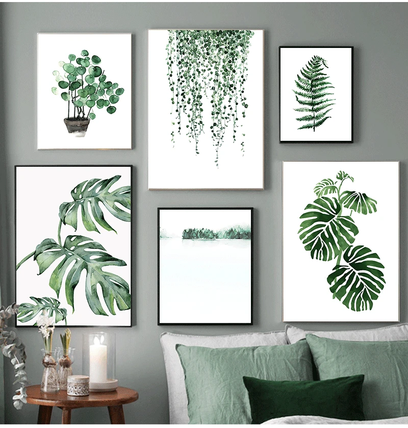 Wall Art Paintings for Living Room Home Decor Scandinavian Style Tropical Plants Poster Green Leaves Decorative Picture Moder