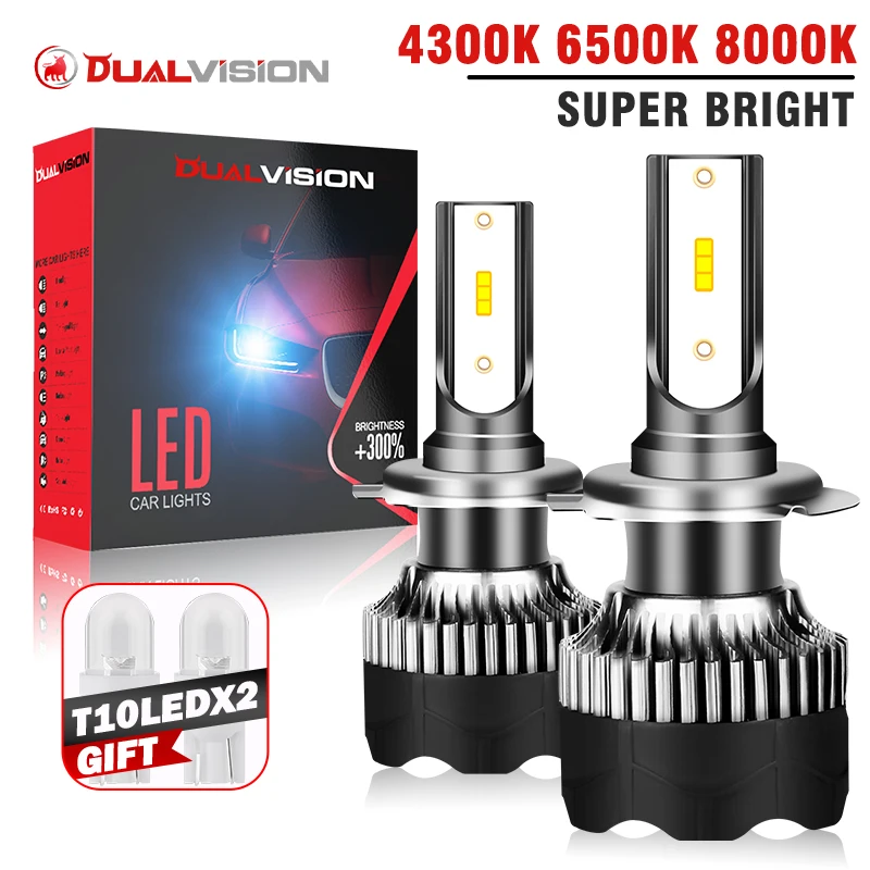 Dualvision H7 LED Car Headlight H4 Canbus 1860 CSP 4300K 6500K 8000K Led H11 H8 H9 H1 HB3 9005 HB4 9006 Car Light Fog Lamp 12V