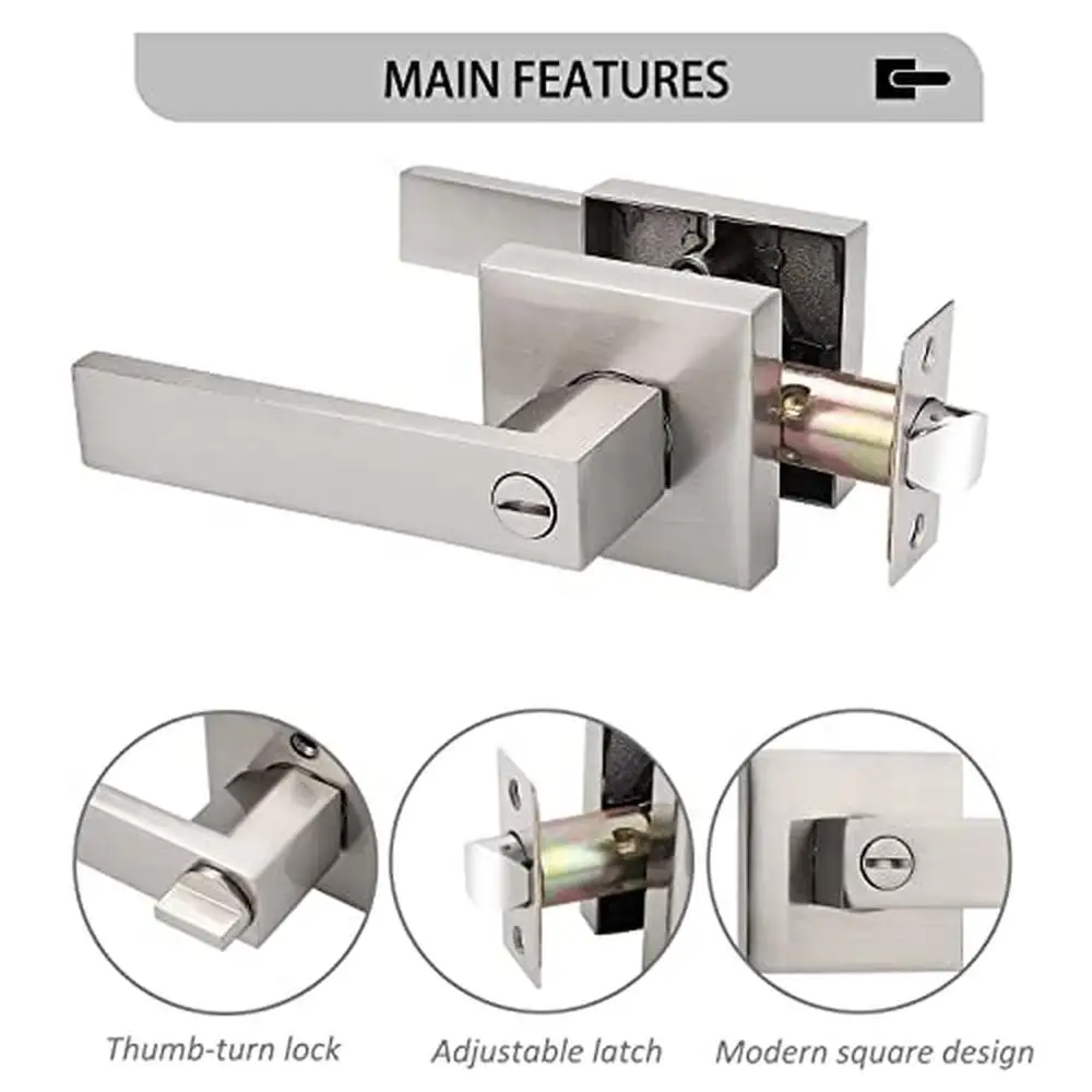 Privacy Door Lock Handleset Set 10 Pack Square Door Lever Keyless Lockset Door Knobs Storage Room Bathroom Satin Nickel Security