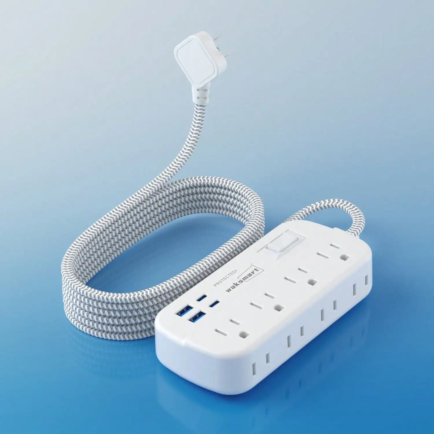

Surge Protector Power Strip 1080J with 8 AC Outlets + 4 USB Ports(2 USB-C) Flat Plug 5FT Braided Extension Cord Wall Mount Compact Charging Station for Dorm Office School Travel Ideal Valentine's Day Gift