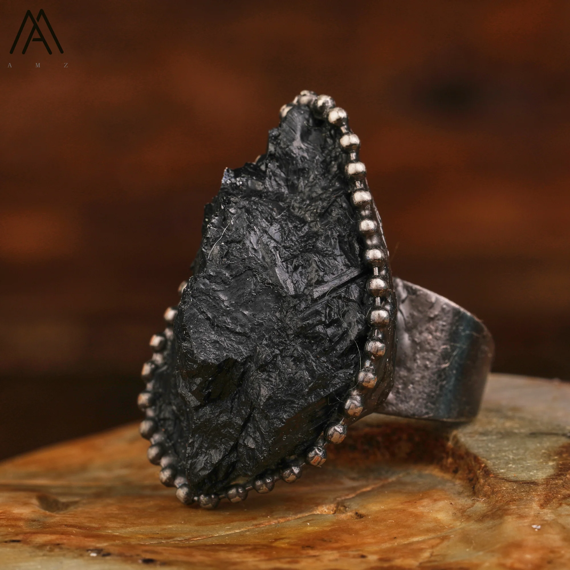 Raw Black Tourmaline Antique Copper Rings For Women Vintage Gemstone Jewelry Handmade Witch Meditation Gifts Wholesales