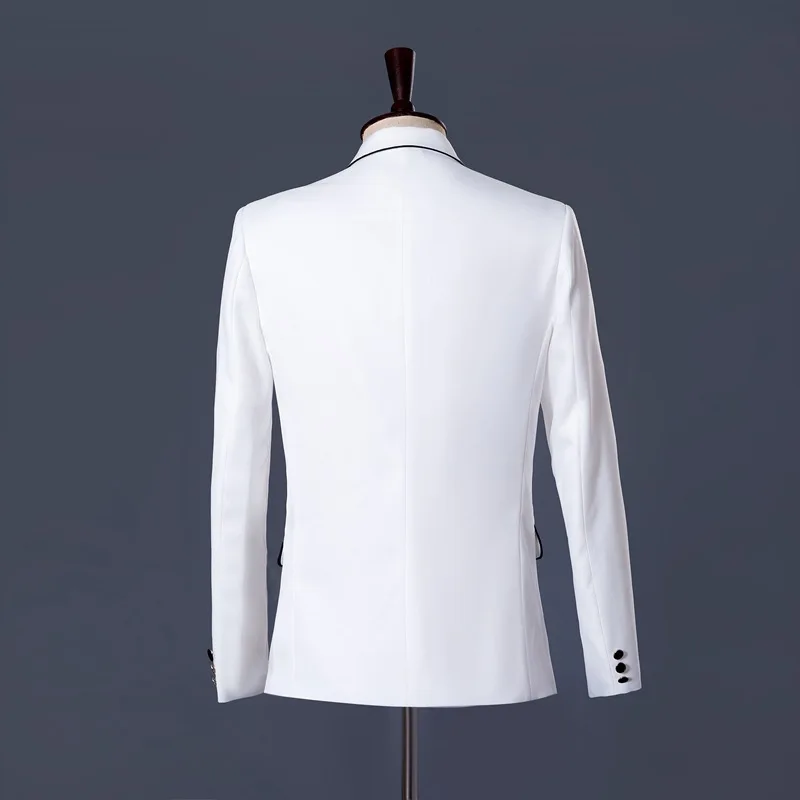 European and American Men's New Fashion Suit Suit Slim-fit Stage Costume White with Black Border Two-piece Suit.