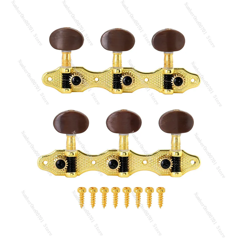 6x Gold 1:18 Guitar Tuning Pegs, 3+3 Left/Right Machine Heads Set for Acoustic/Classical Guitar, Screws Included