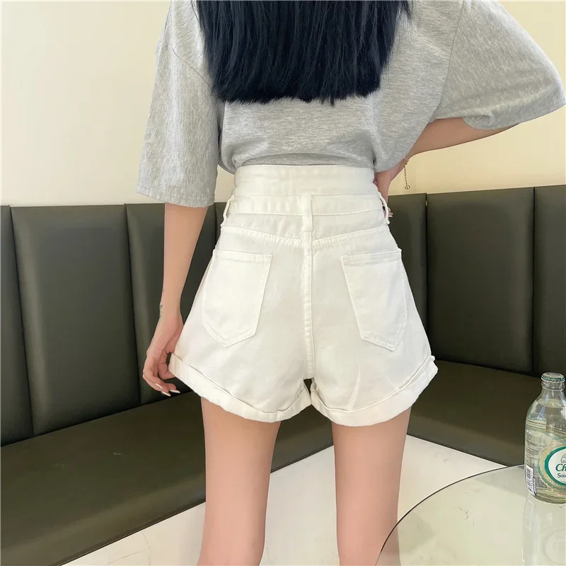 Szorty Damskie Popularne Jednolite Czarne Z Wysokim Stanem Jeansowe Wiosenne Damskie Ubrania Streetwear Uniwersalne Modne Pantalones Cortos De Mujer