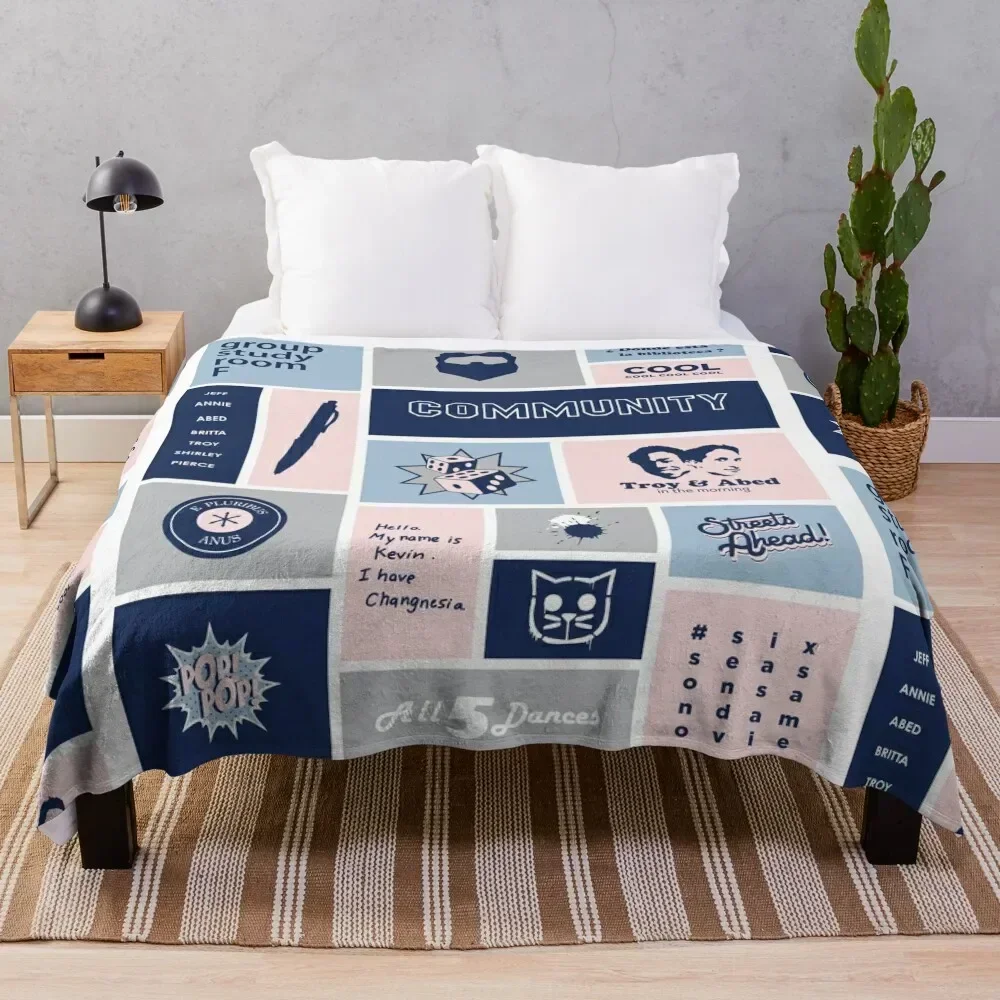 

community collage gray / blue Throw Blanket Warm Napping Blanket for Office Couch Bed